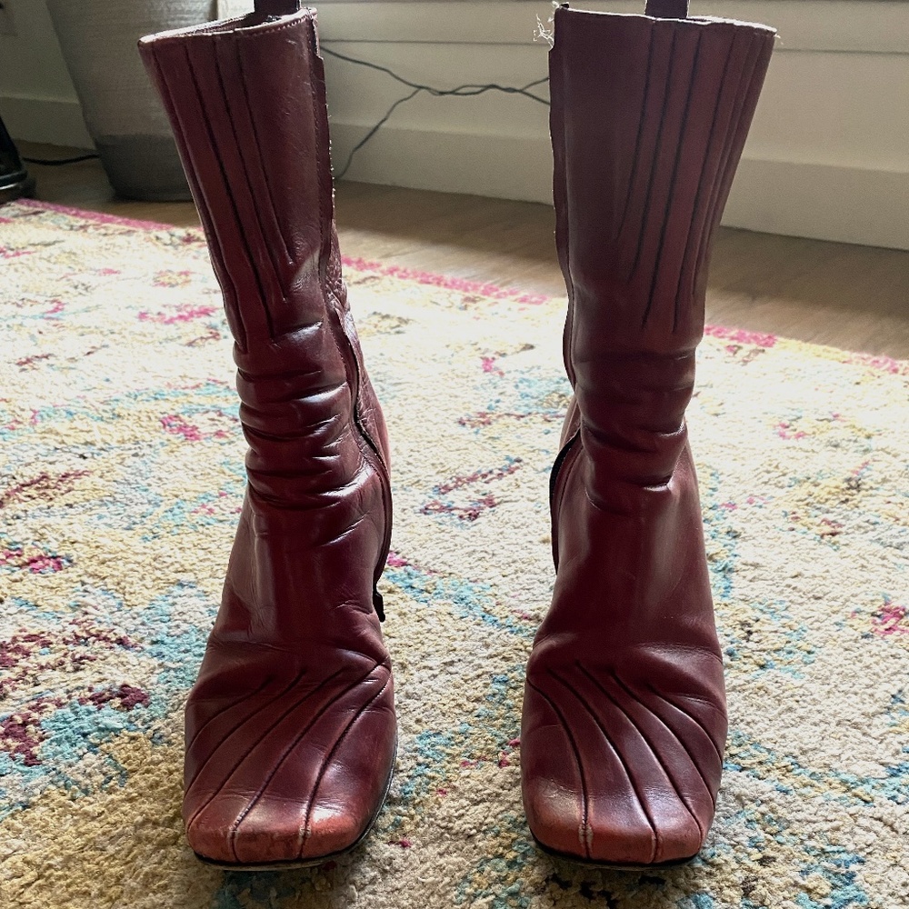 Red Heeled Booties Square Toed Vintage 90's - Urban Outfitters Renewal size 7.5